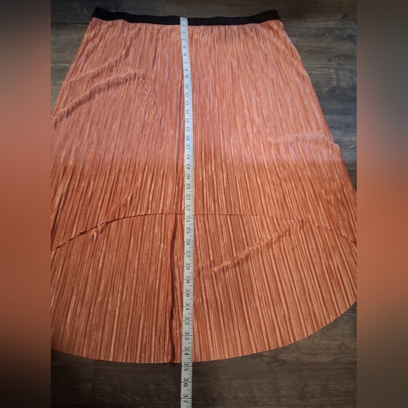 Womens Pleated High Low Skirt Burnt Orange Blank Band Casual Comfy Plus Size - Picture 3 of 4